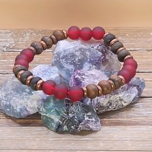 Red Sea Glass, Toffee Bronzite, Golden Obsidian and Copper Beaded Bracelet